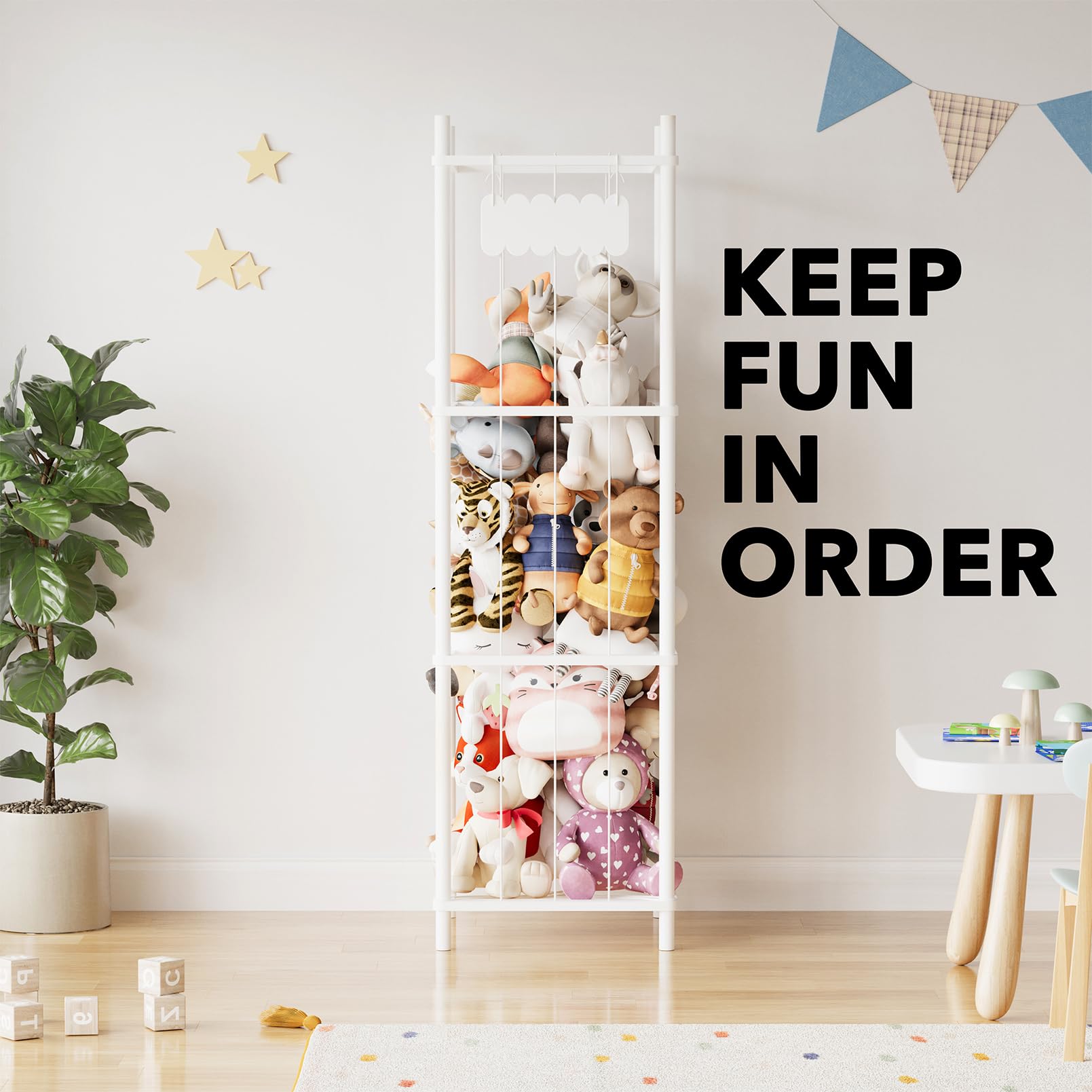 SpaceAid stuffed animal storage organizer easy-to-assemble kit with included instructions.