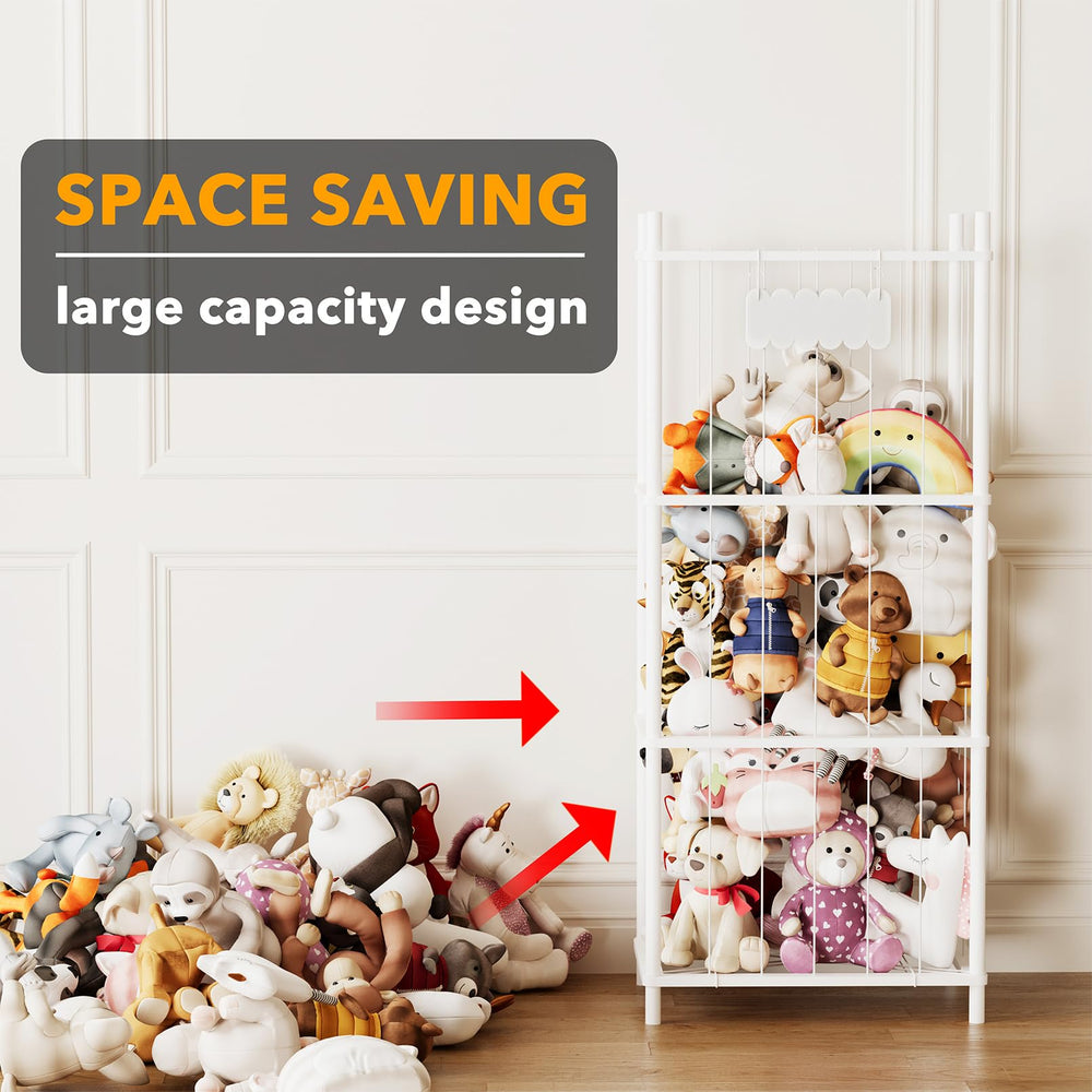 SpaceAid open cage view shows easy access to plush toys for tidy cleanup