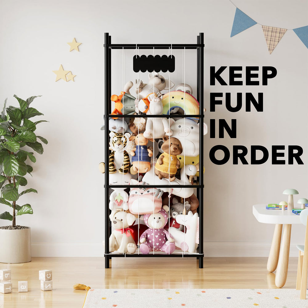 SpaceAid stuffed animal storage organizer fits nursery or playroom decor with a bold black finish.