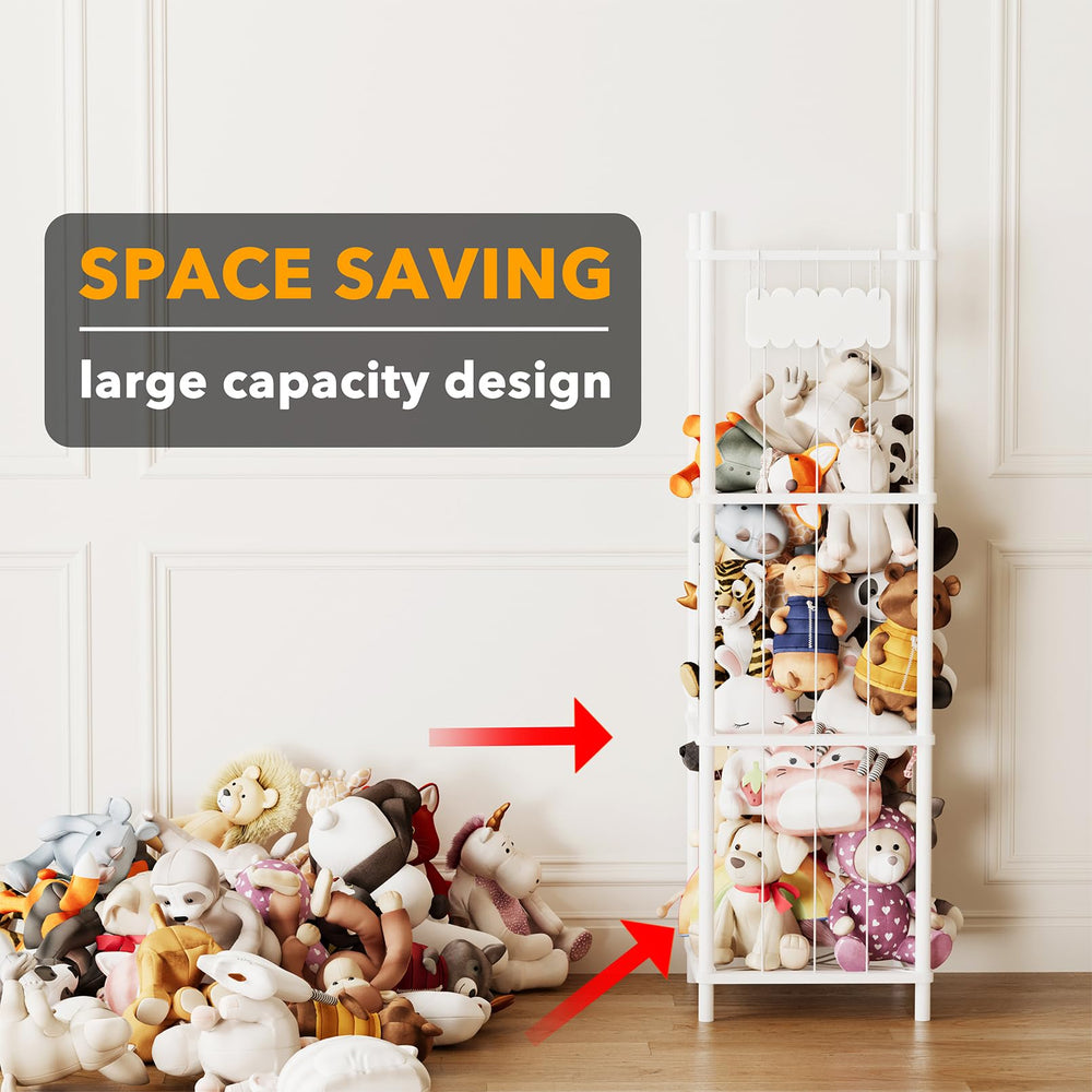 SpaceAid stuffed animal storage organizer tall vertical tower saves floor space while displaying plushies.