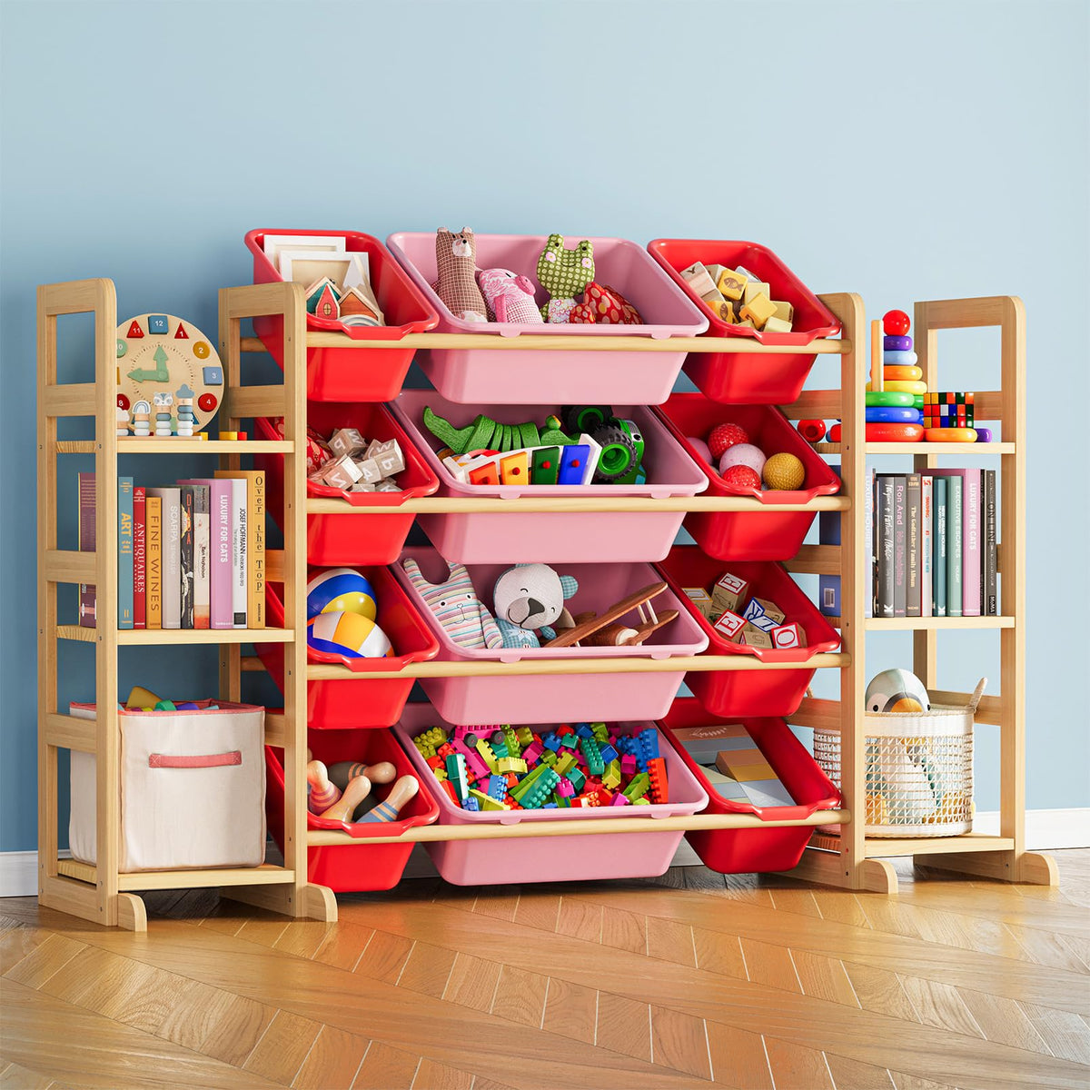 SpaceAid toy storage organizer with six shelves keeps toys neatly organized for quick cleanup.