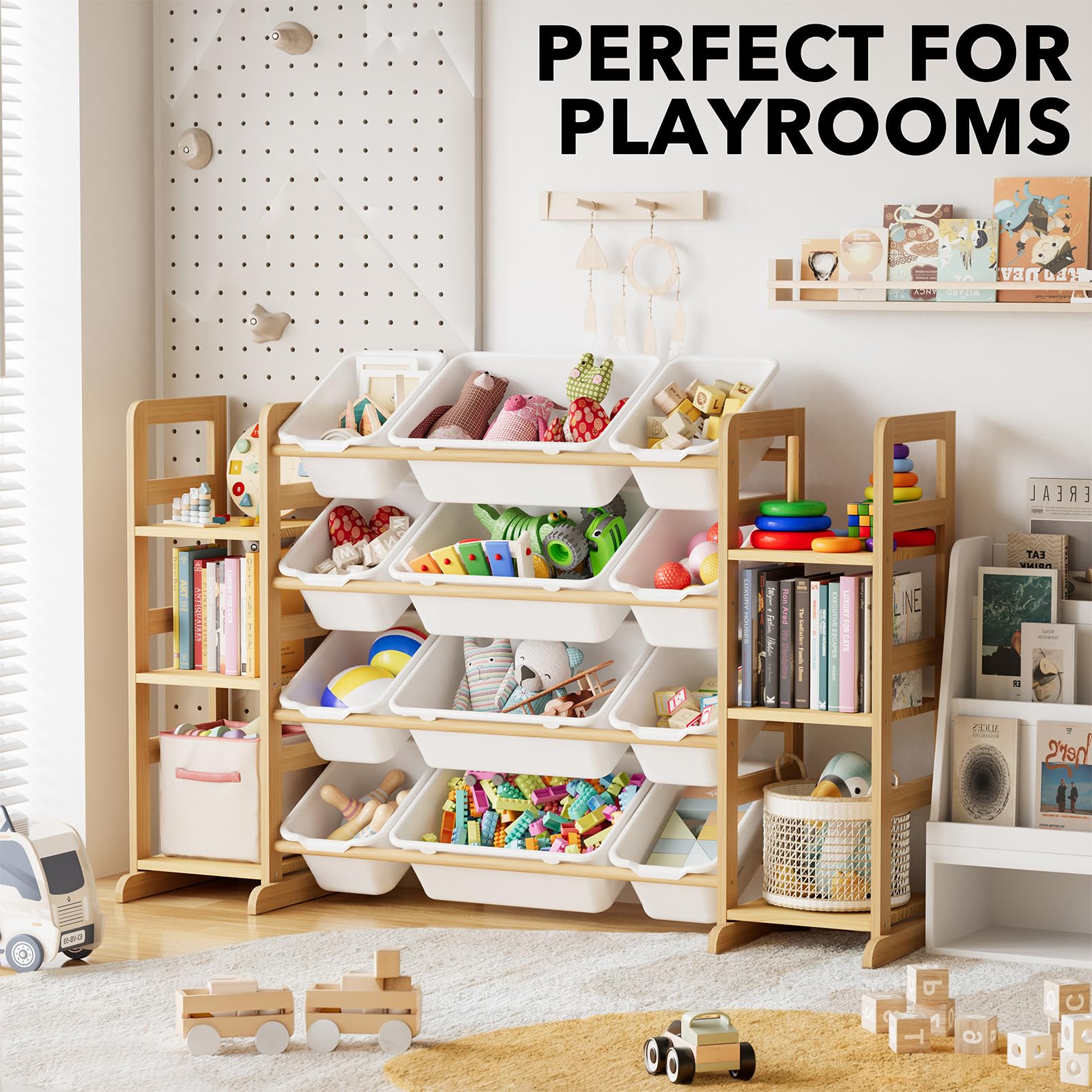 SpaceAid toy storage modern design blends with living spaces and nurseries.