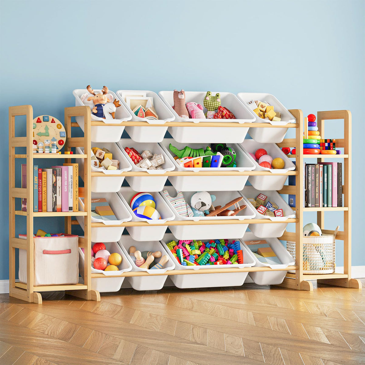 SpaceAid toy storage organizer with six shelves promotes tidy playroom organization.