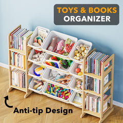 SpaceAid toy storage stability base emphasizes tipping resistance and kid-friendly use.