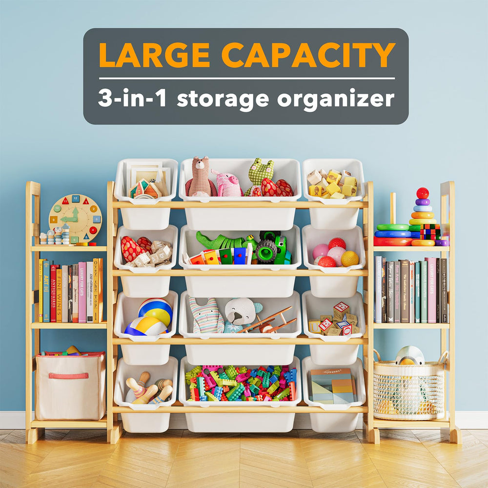SpaceAid toy storage wood frame highlights sturdy pine construction for durable organization.