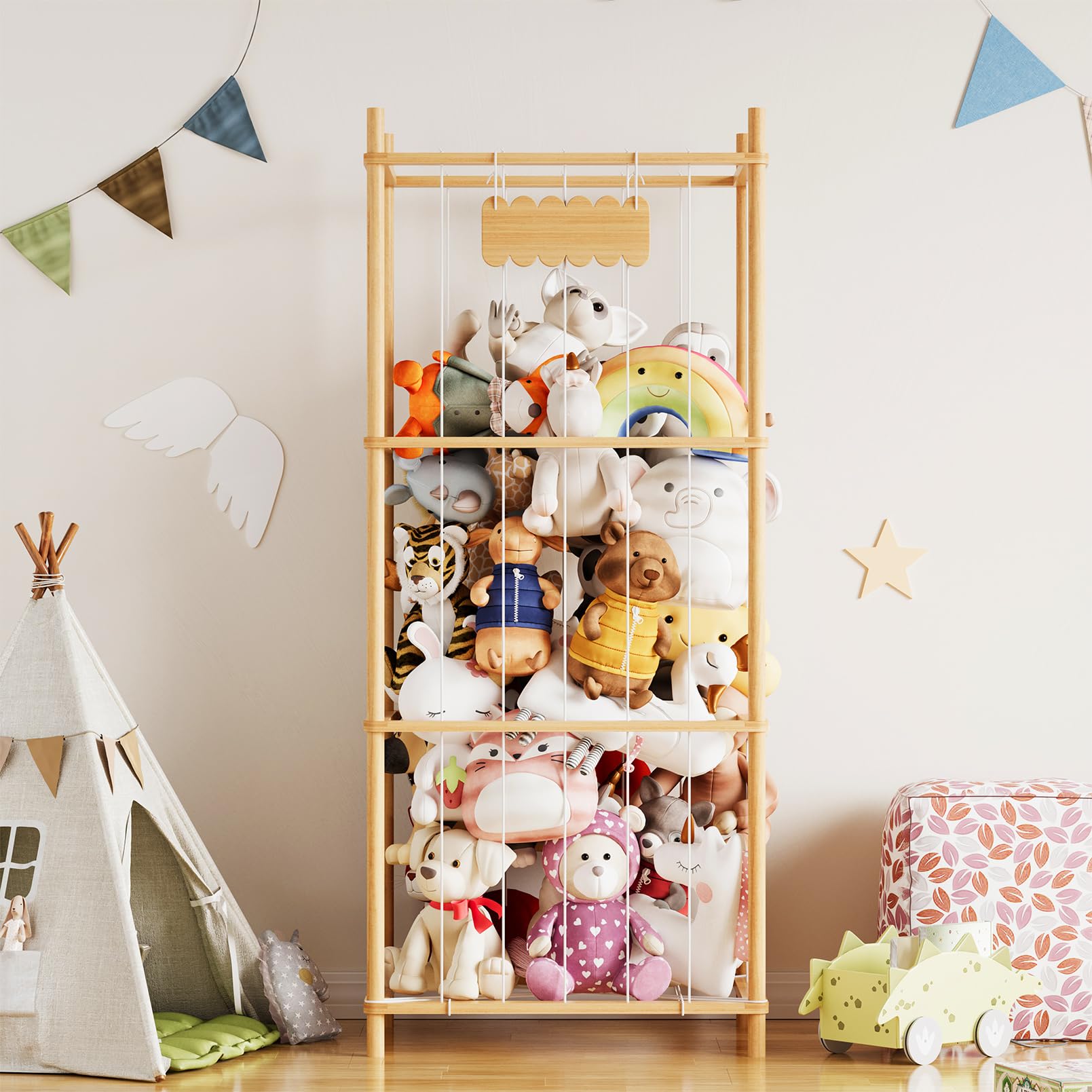 SpaceAid wooden cage assembly image highlights sturdy frame for safe nursery storage and space-saving