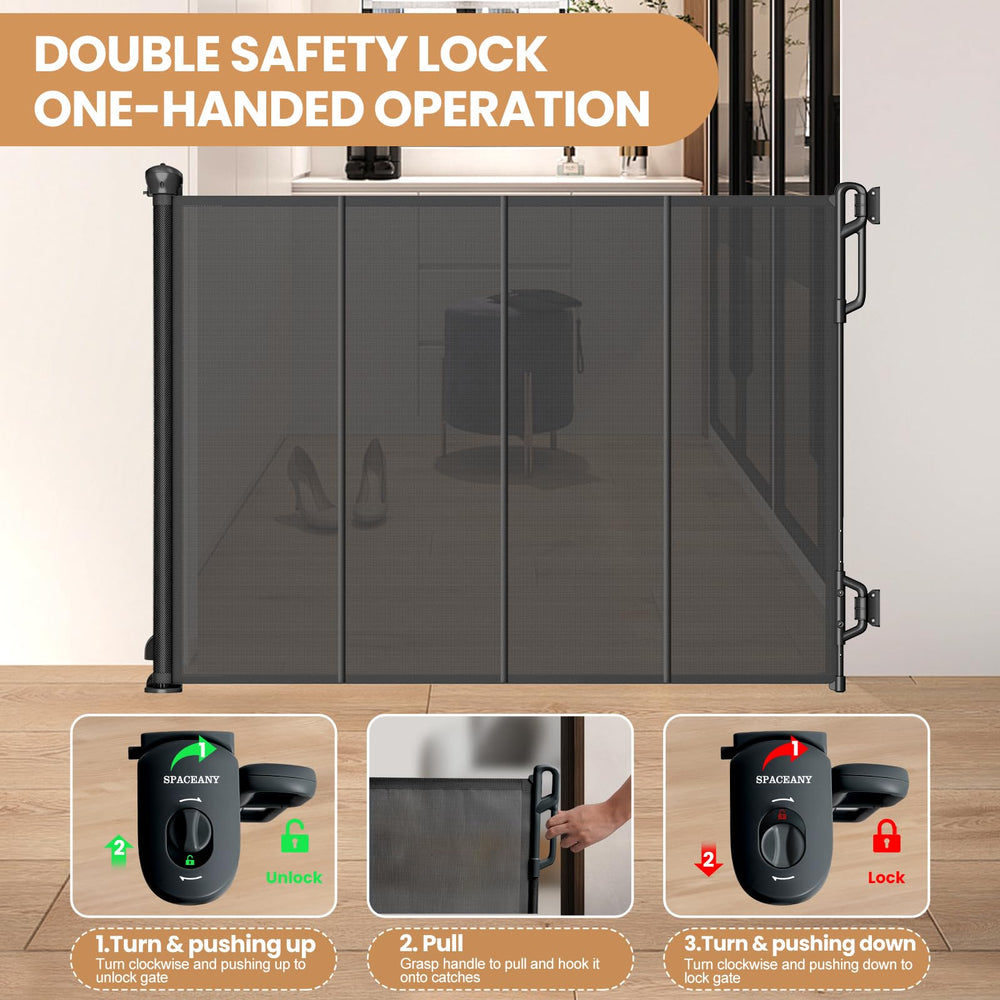 Spaceany gate extended to 45 inches provides a wide, safe doorway separation.