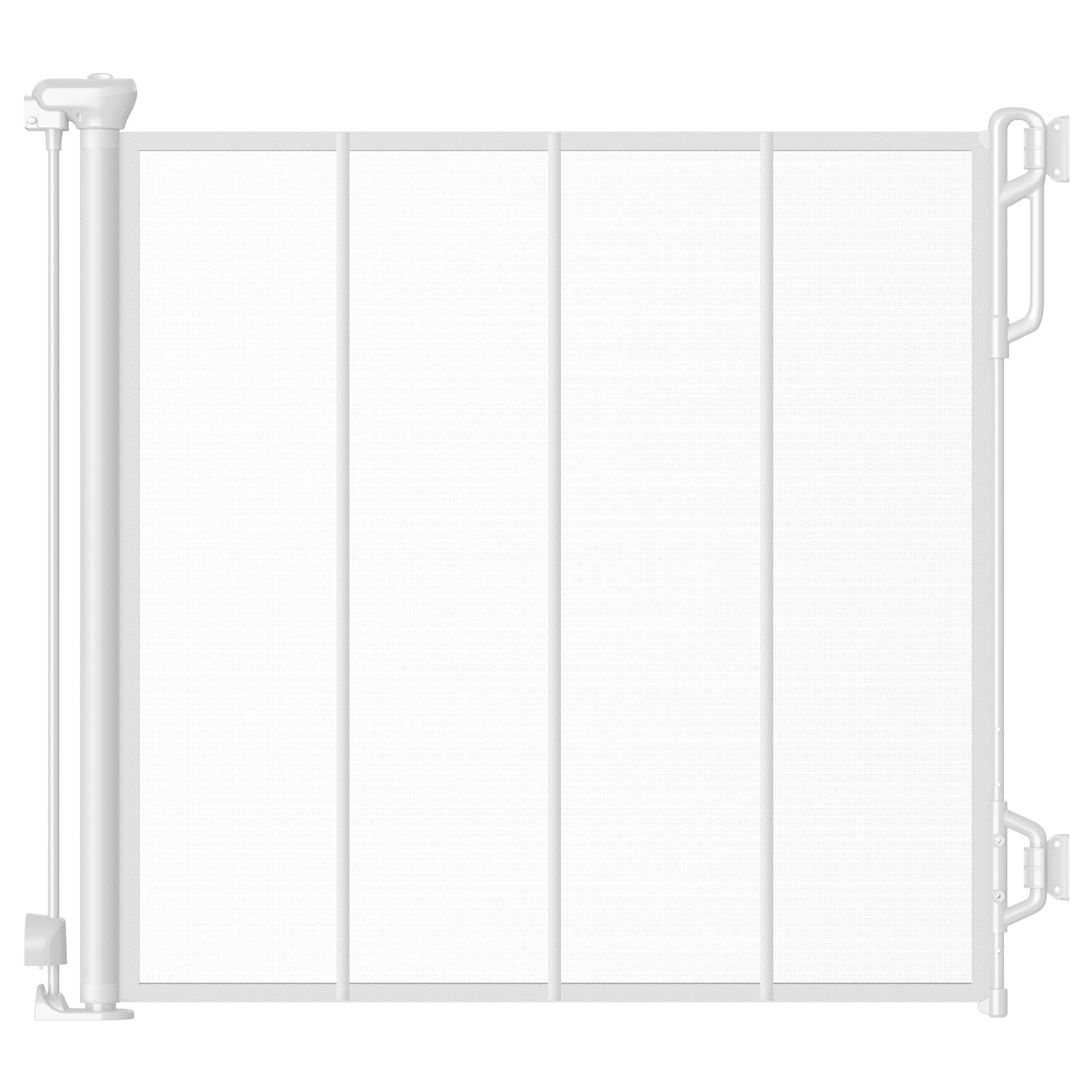 Spaceany reinforced retractable baby gate closed shows a sturdy barrier for stairs and doorways.