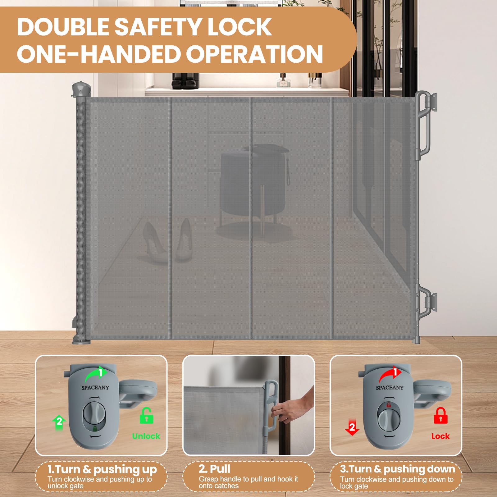 Spaceany reinforced retractable gate doorway setup for easy safety in busy homes