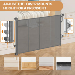 Spaceany reinforced retractable gate installation with adjustable mounts for walls with or without baseboards