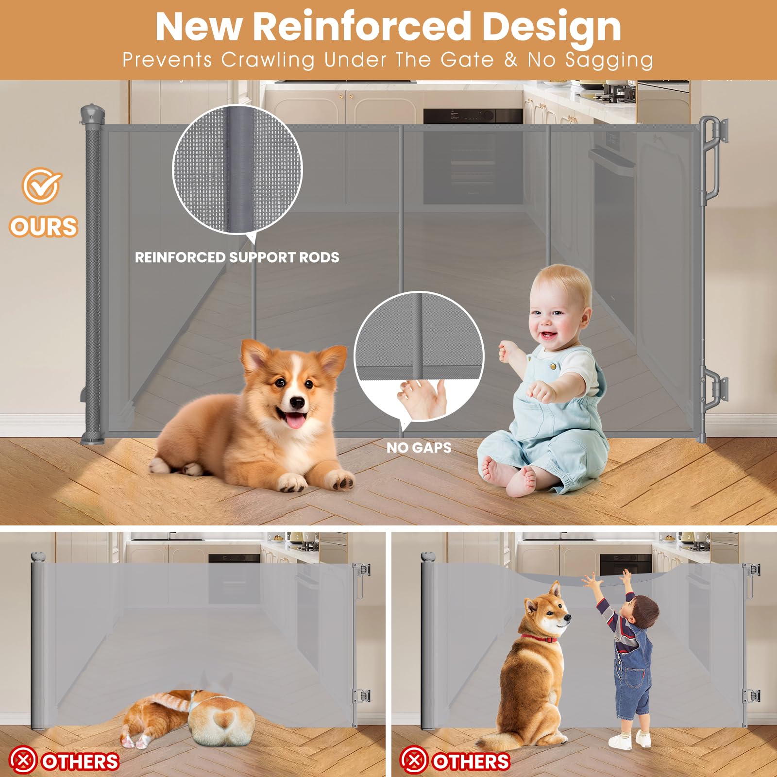 Spaceany reinforced retractable gate mesh detail shows sturdy fabric and reliable child/pet separation