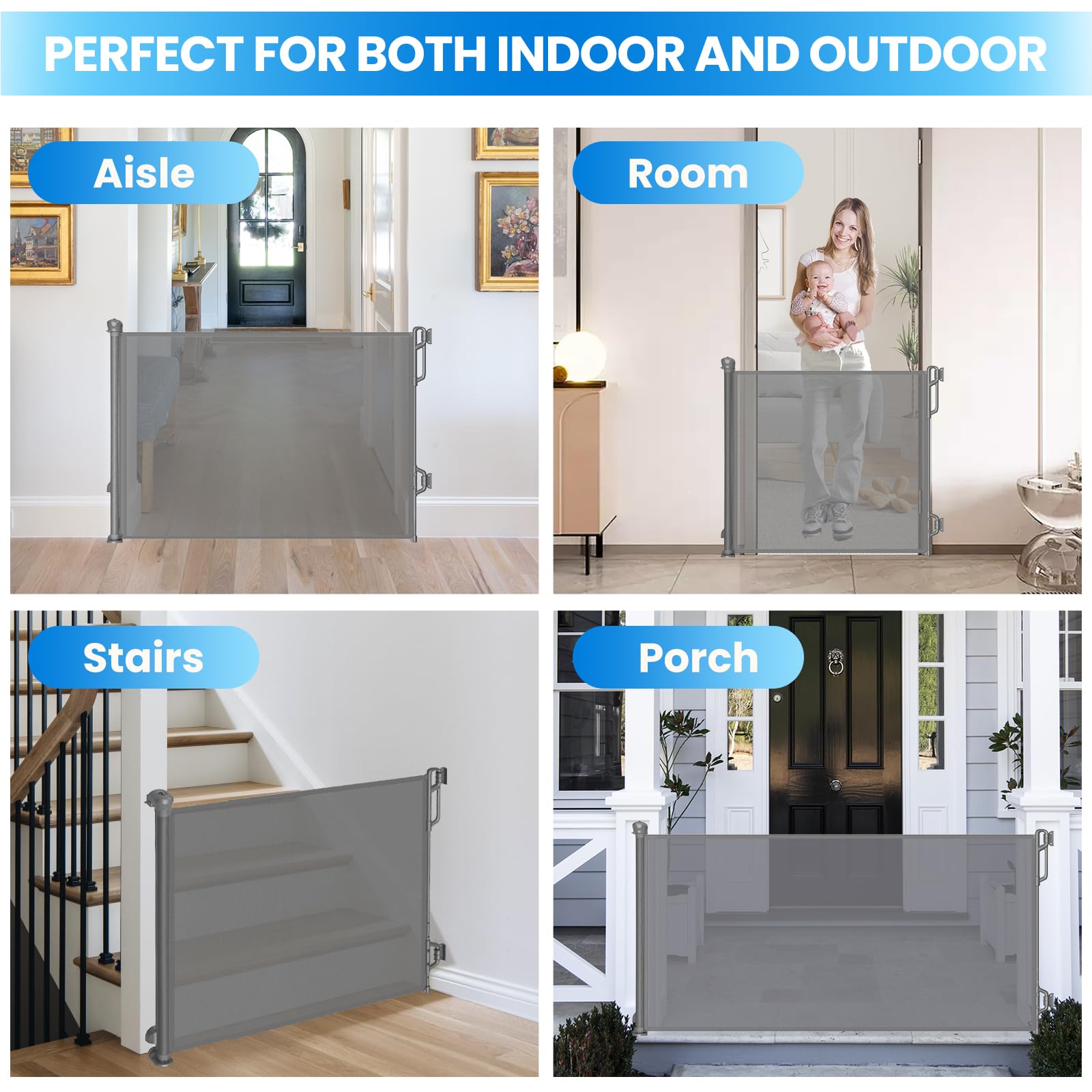 SPACEANY gate durable materials image shows high-strength alloy construction.