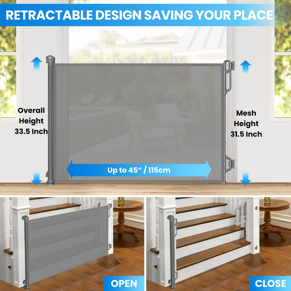 SPACEANY retractable gate extended width showcases expanded doorway fit for busy hallways.