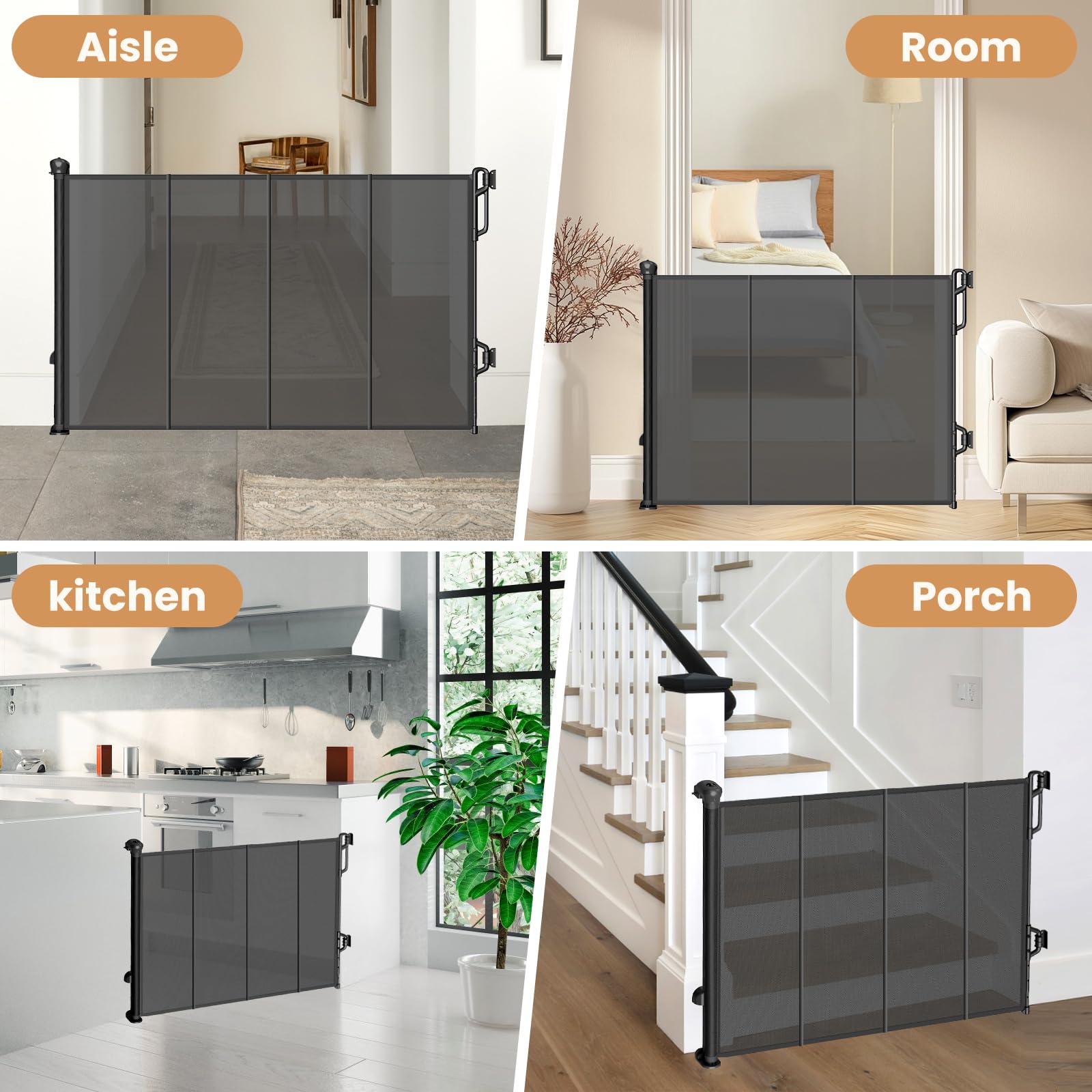 Spaceany retractable gate indoor-outdoor use illustrates versatility across spaces.