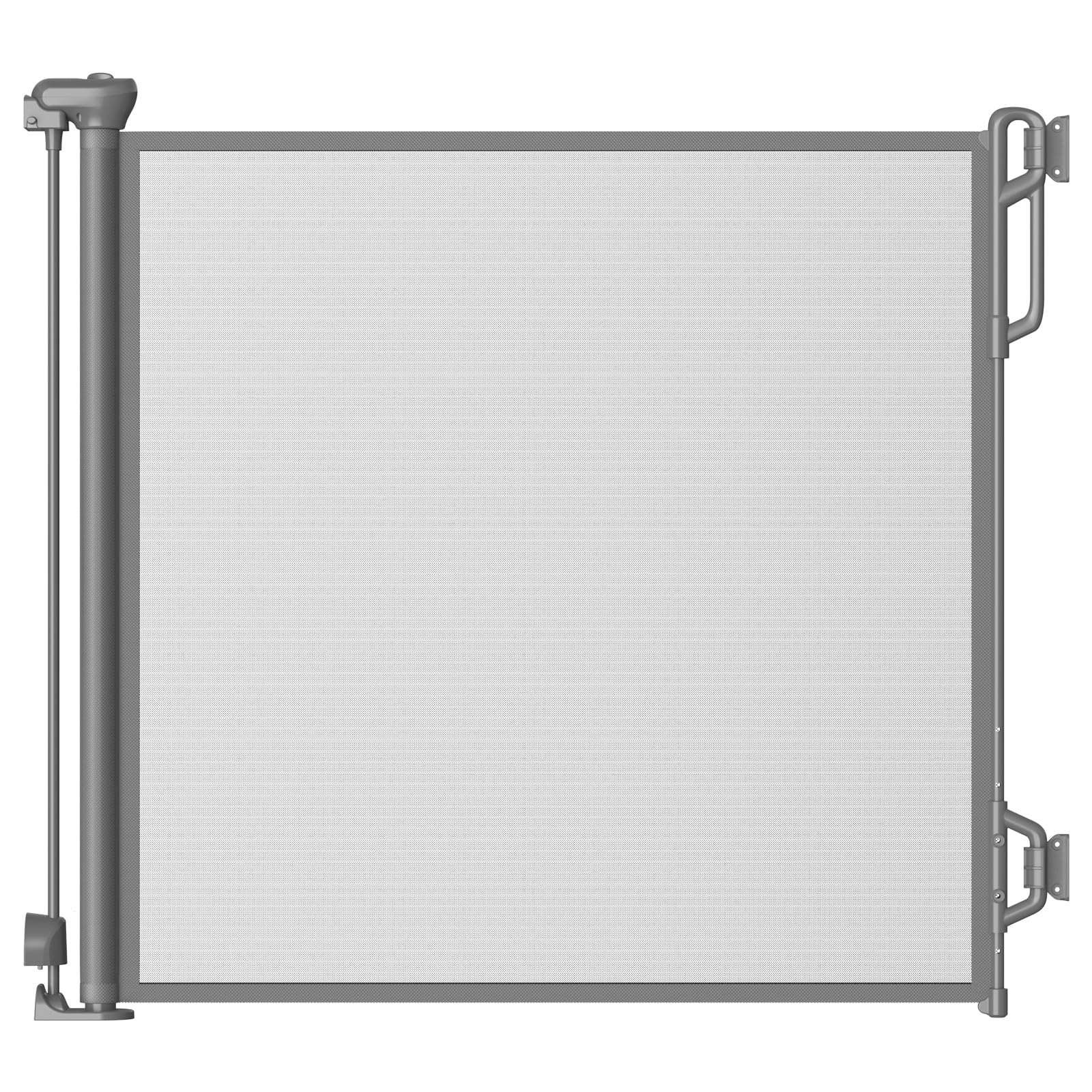 SPACEANY retractable gate in mesh, closed for doorway safety and pet containment.