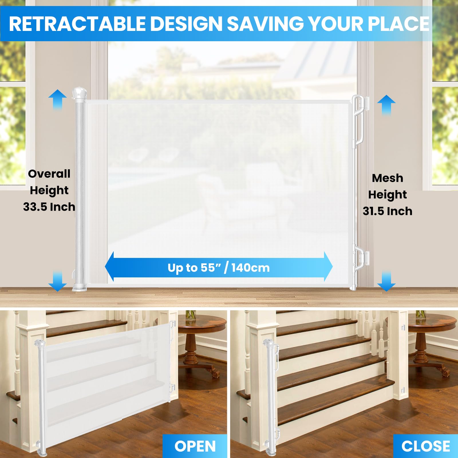 Spaceany retractable safety gate adjustable width for flexible doorway openings.