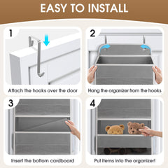 SpaceHacks over-the-door organizer on door installation demonstrates effortless setup and space-saving design.