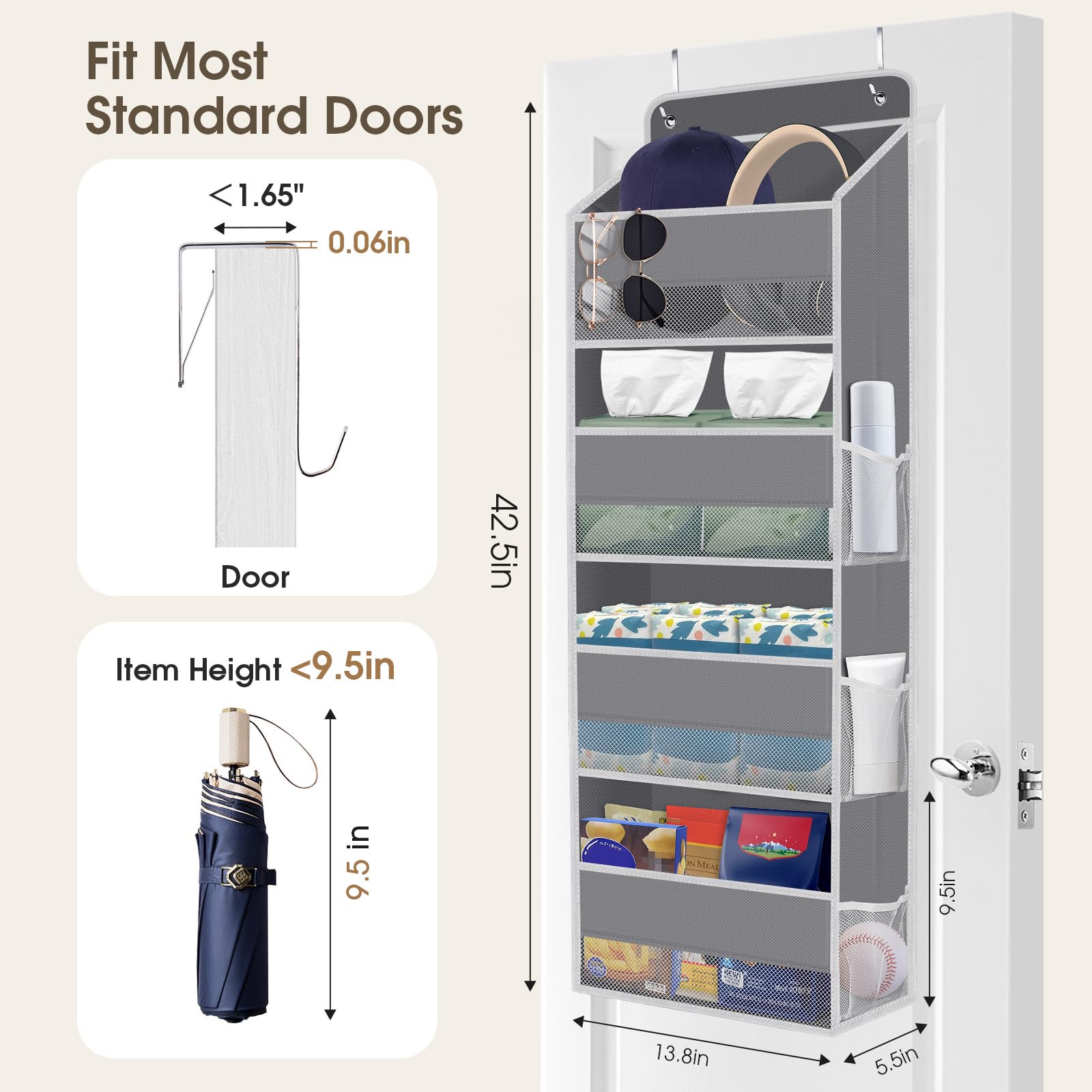 SpaceHacks over-the-door organizer pocket detail highlights mesh visibility for easy item location.