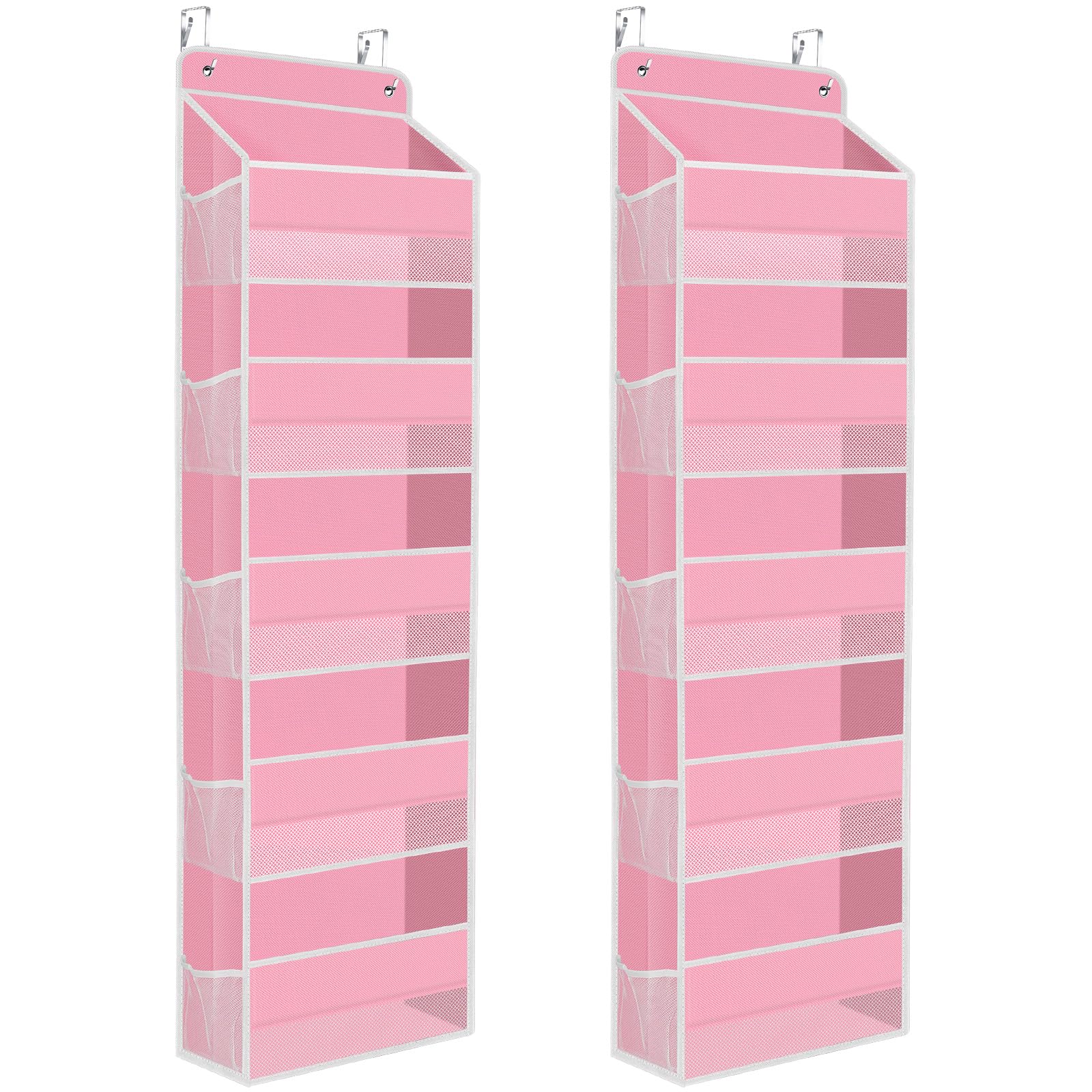 SpaceHacks 2-pack over-the-door organizer pink front view shows ample pockets for clutter-free storage.