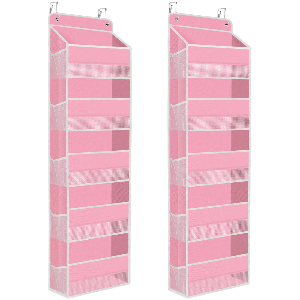SpaceHacks 2-pack over-the-door organizer pink front view shows ample pockets for clutter-free storage.