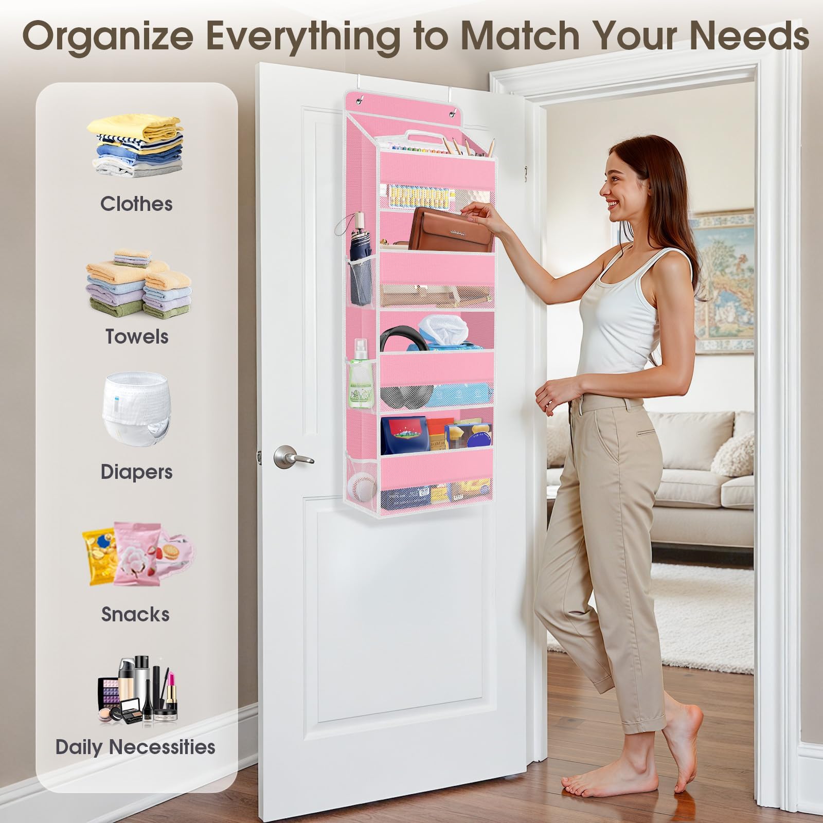 SpaceHacks 2-Pack Over The Door Organizer pink clear window demonstrates quick item identification.