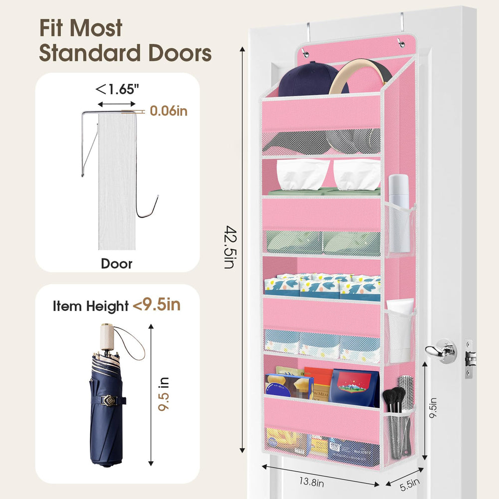 SpaceHacks 2-Pack Over The Door Organizer pink compartments open highlights easy-access storage options.