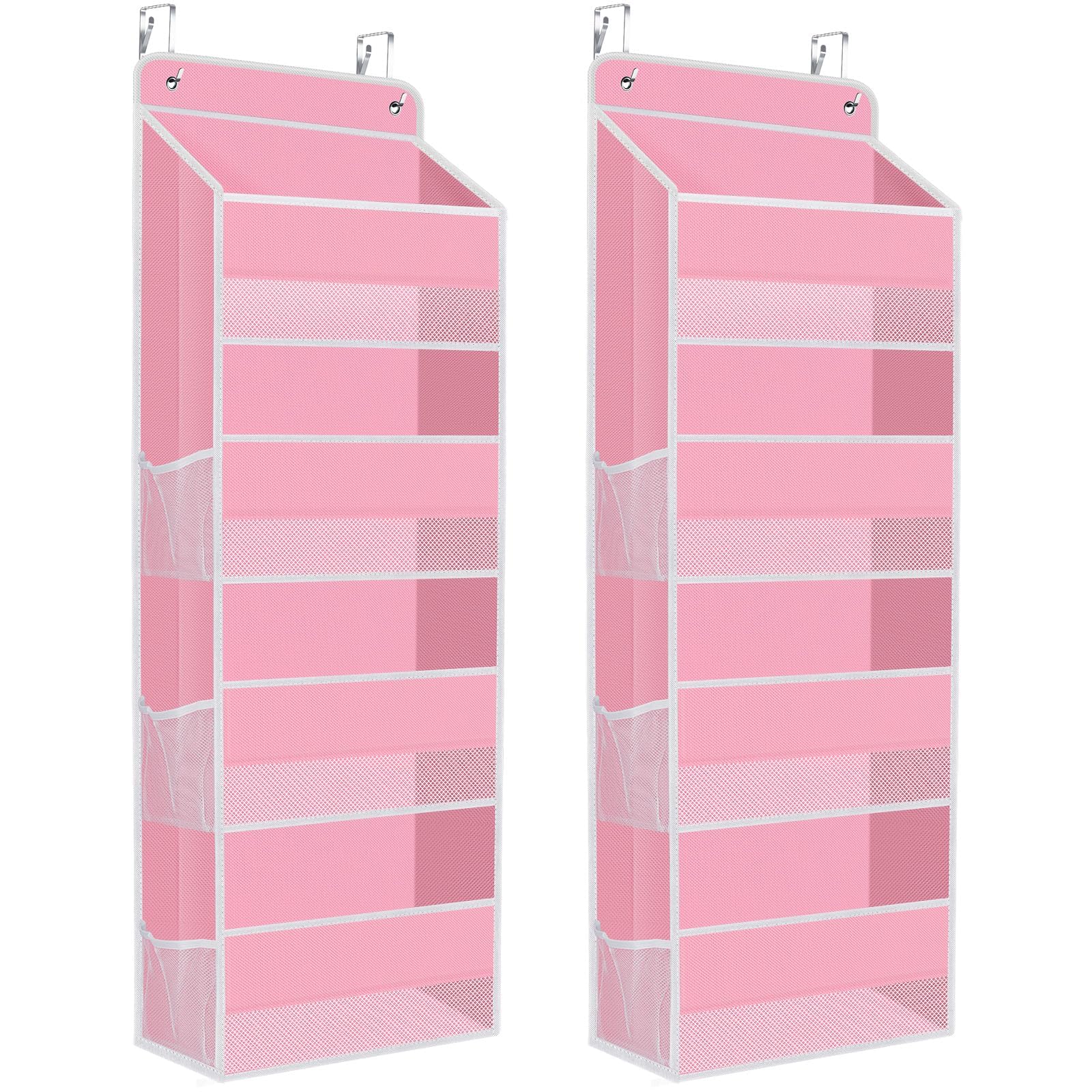 SpaceHacks 2-Pack Over The Door Organizer pink front view shows roomy pockets for pantry storage.