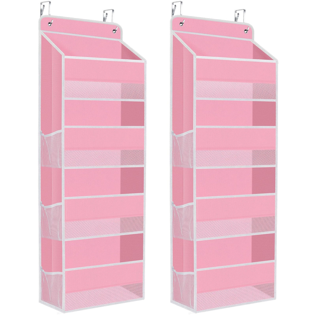 SpaceHacks 2-Pack Over The Door Organizer pink front view shows roomy pockets for pantry storage.