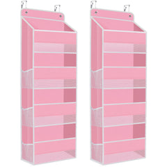 SpaceHacks 2-Pack Over The Door Organizer pink front view shows roomy pockets for pantry storage.