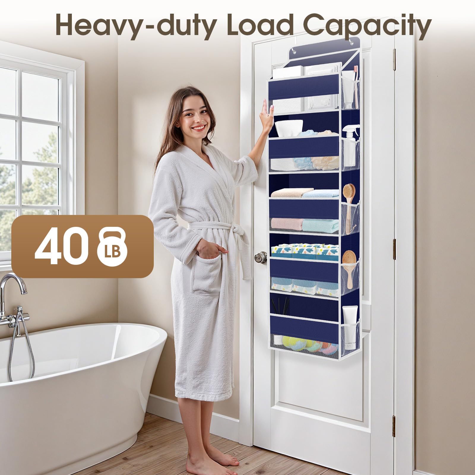 SpaceHacks 40lb-capacity door organizer with reinforced bottom for heavy use.