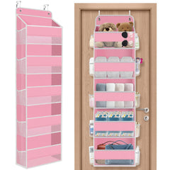 SpaceHacks 5-tier door organizer pink front view for organized pantry essentials.