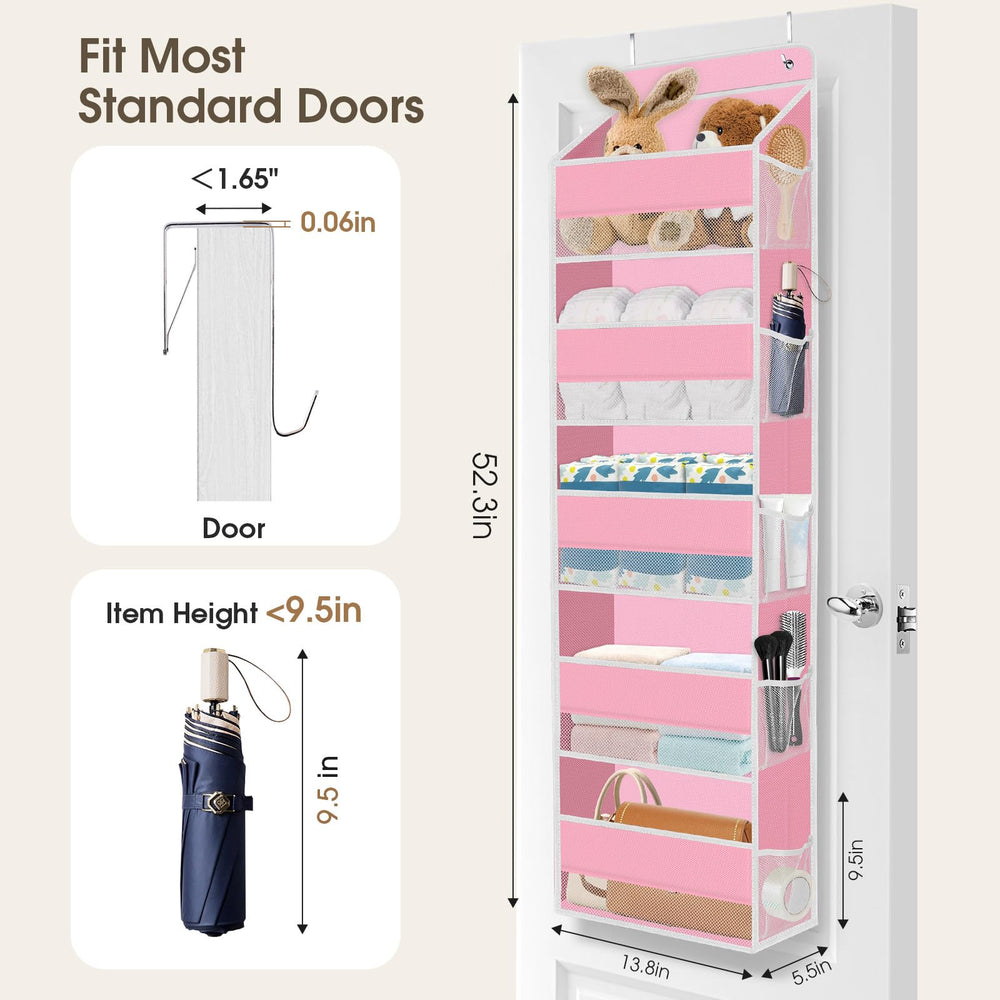 SpaceHacks 5-tier organizer side view, slim fit on most doors.