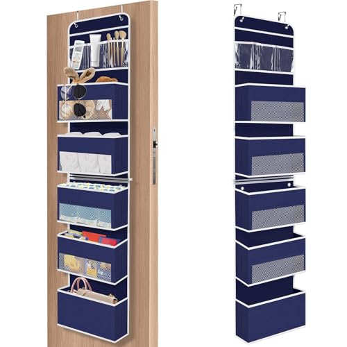 SpaceHacks 6-Tier Over-The-Door Organizer shows clear pockets for fast item retrieval
