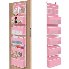 SpaceHacks 6-Tier pink door organizer front view with clear pockets for quick finding