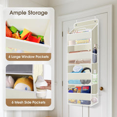 SpaceHacks beige mesh pockets keep items visible for fast retrieval