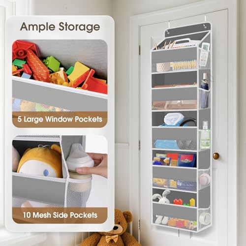 SpaceHacks door-organizer clear-window closeup reveals contents at a glance for quick access