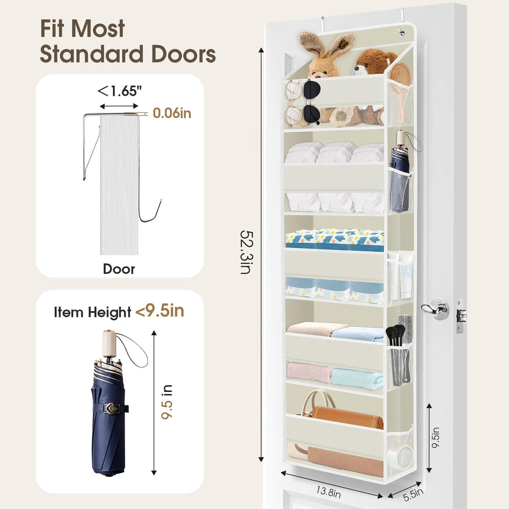 SpaceHacks door organizer clear window highlights contents for easy pantry or nursery item spotting.
