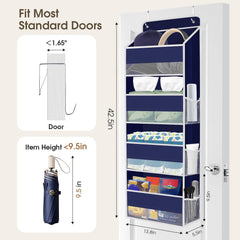 SpaceHacks door organizer hanging setup with hooks demonstrates quick, no-floor-space storage