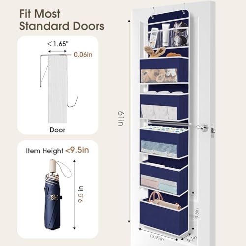 SpaceHacks blue door organizer highlights pockets visibility for quick checks