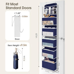 SpaceHacks blue door organizer highlights pockets visibility for quick checks