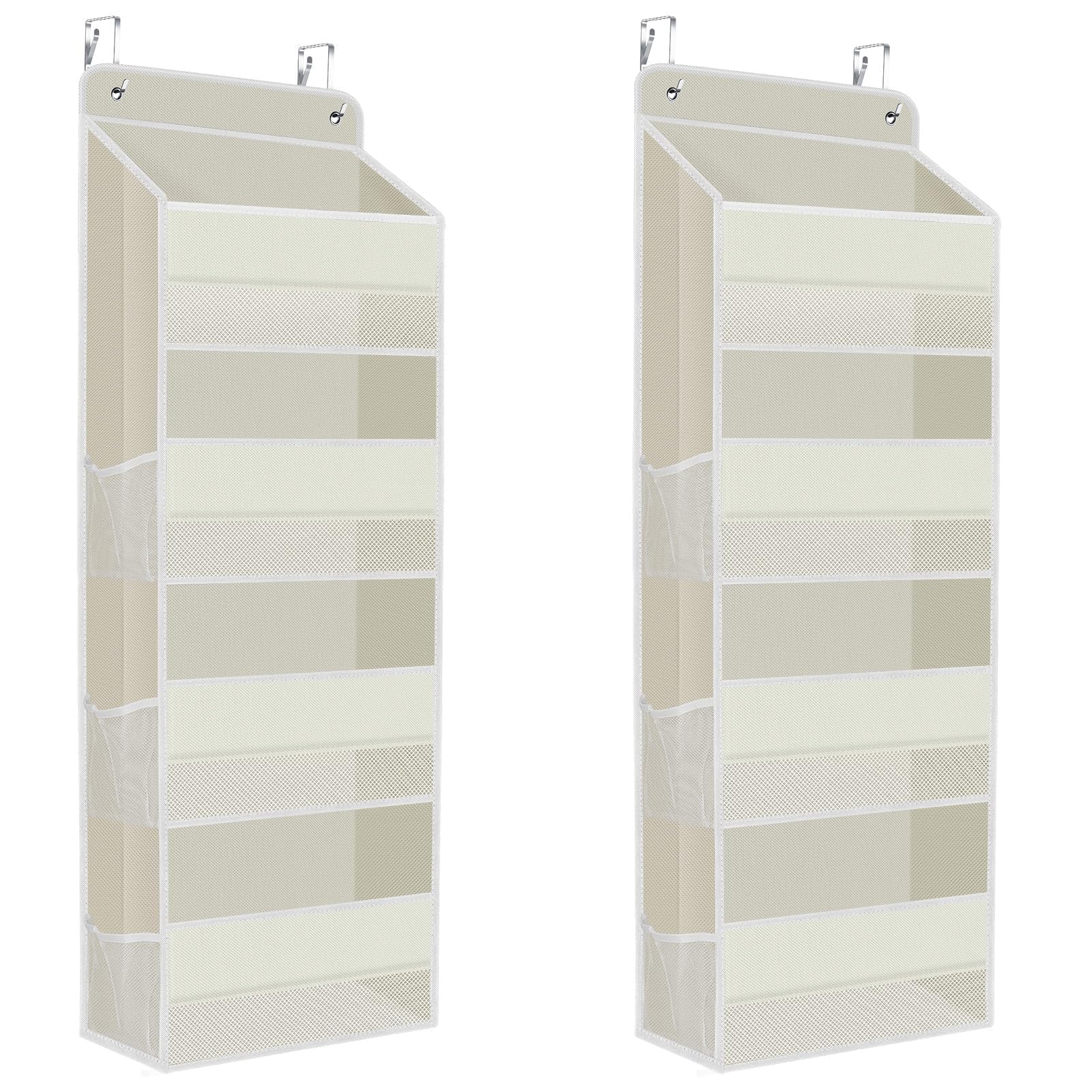 SpaceHacks over-the-door organizer beige front view with roomy pockets for quick-access items