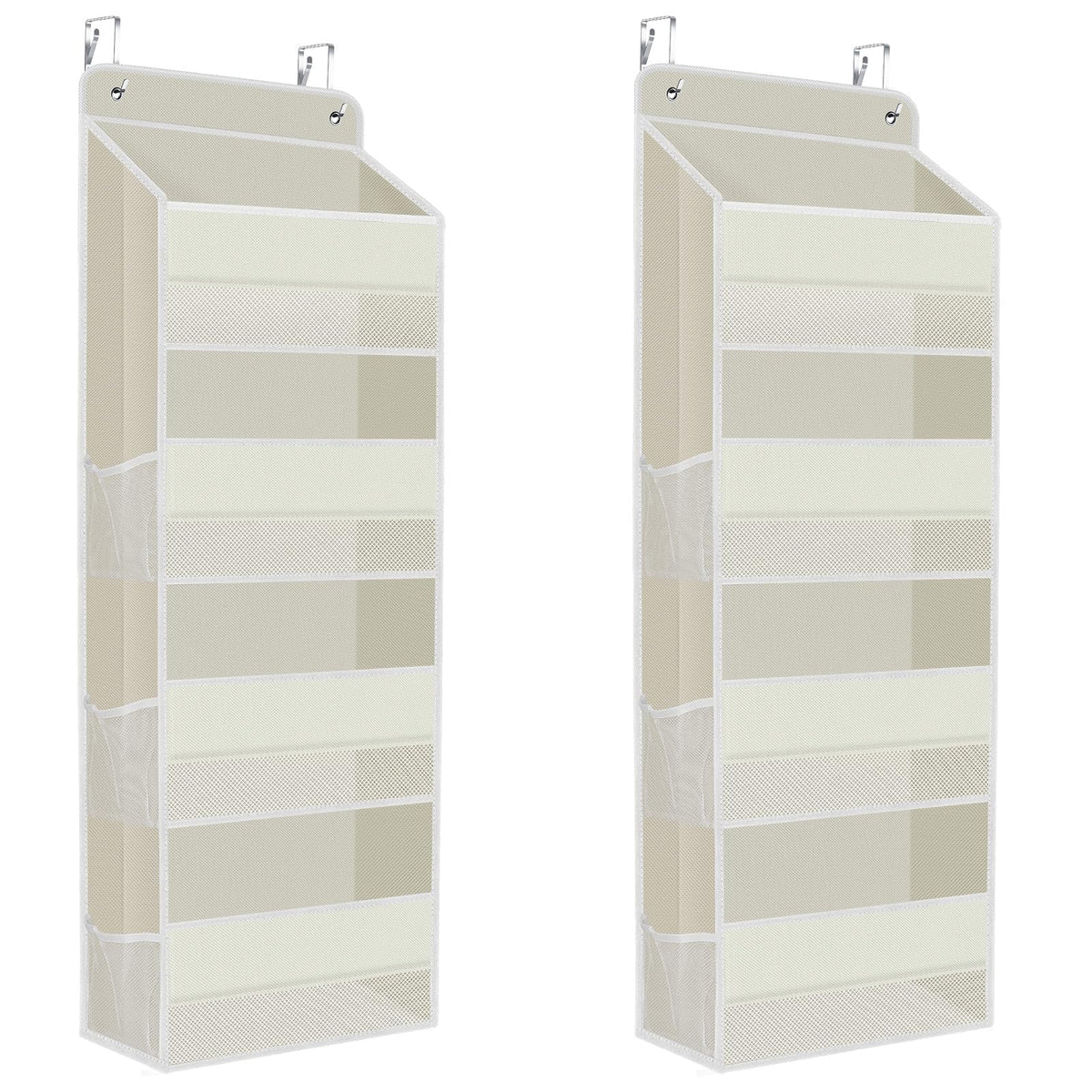 SpaceHacks over-the-door organizer beige front view with roomy pockets for quick-access items