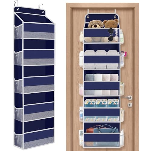 SpaceHacks over-the-door organizer blue front view with large pockets for quick access