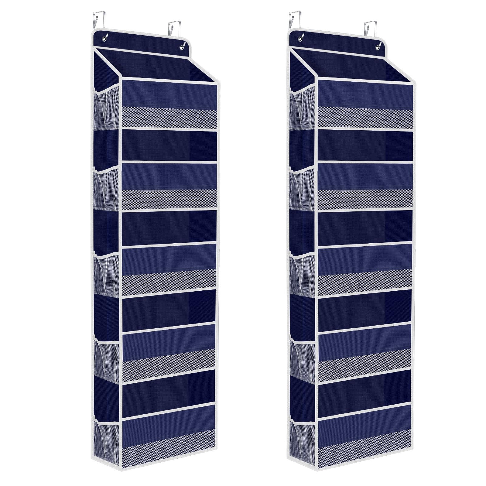 SpaceHacks over-the-door organizer front view with wide pockets for quick organization.