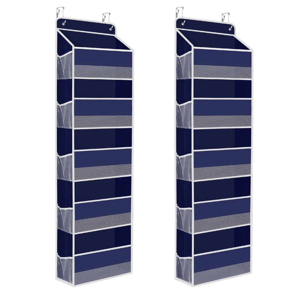 SpaceHacks over-the-door organizer front view with wide pockets for quick organization.