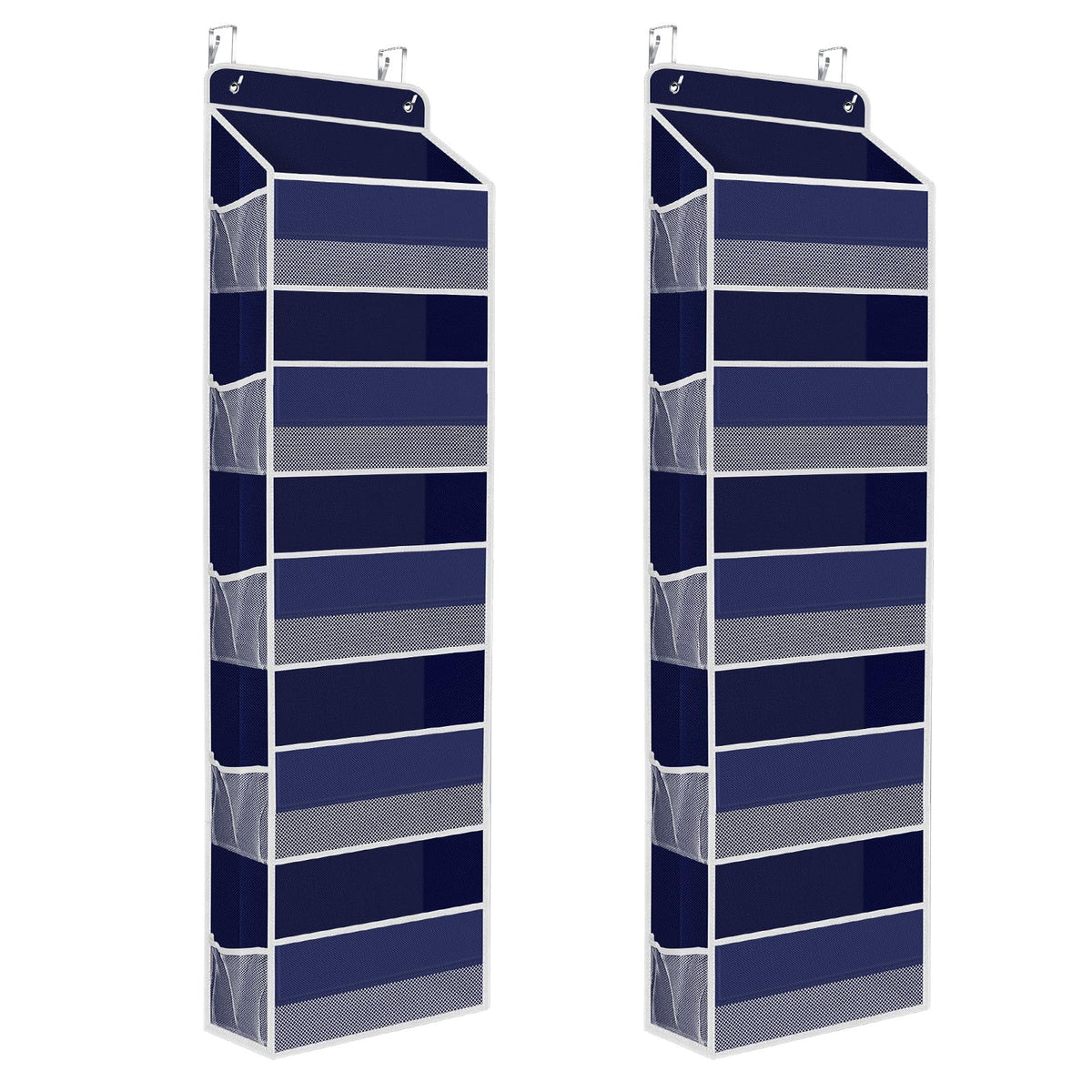 SpaceHacks over-the-door organizer front view with wide pockets for quick organization.
