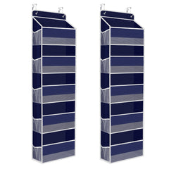 SpaceHacks over-the-door organizer front view with wide pockets for quick organization.