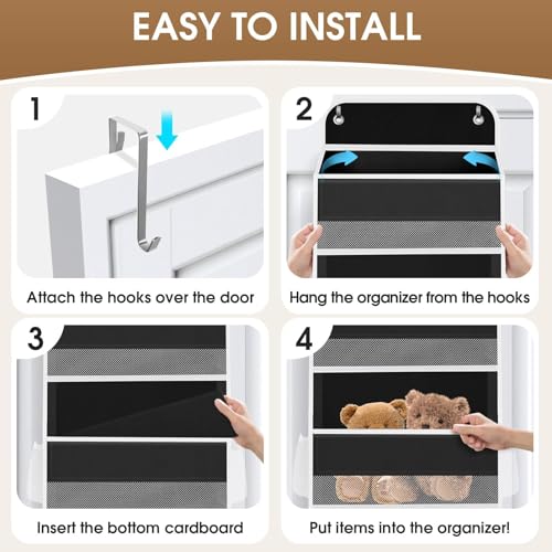 SpaceHacks 40lb-capacity organizer keeps items secure behind a door in busy homes.