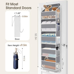 SpaceHacks over-the-door organizer side view demonstrates tall profile maximizing vertical storage