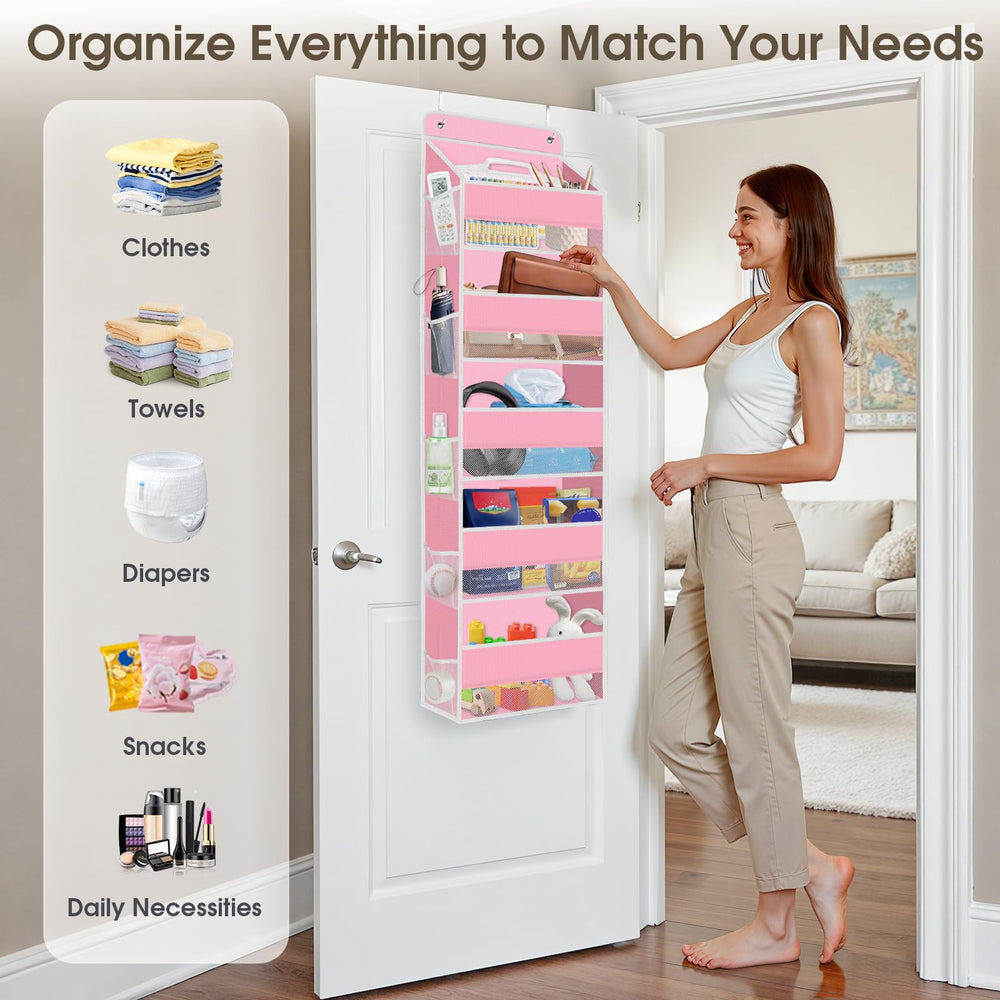 SpaceHacks pantry closet storage pink interior view demonstrates maximizing vertical space.